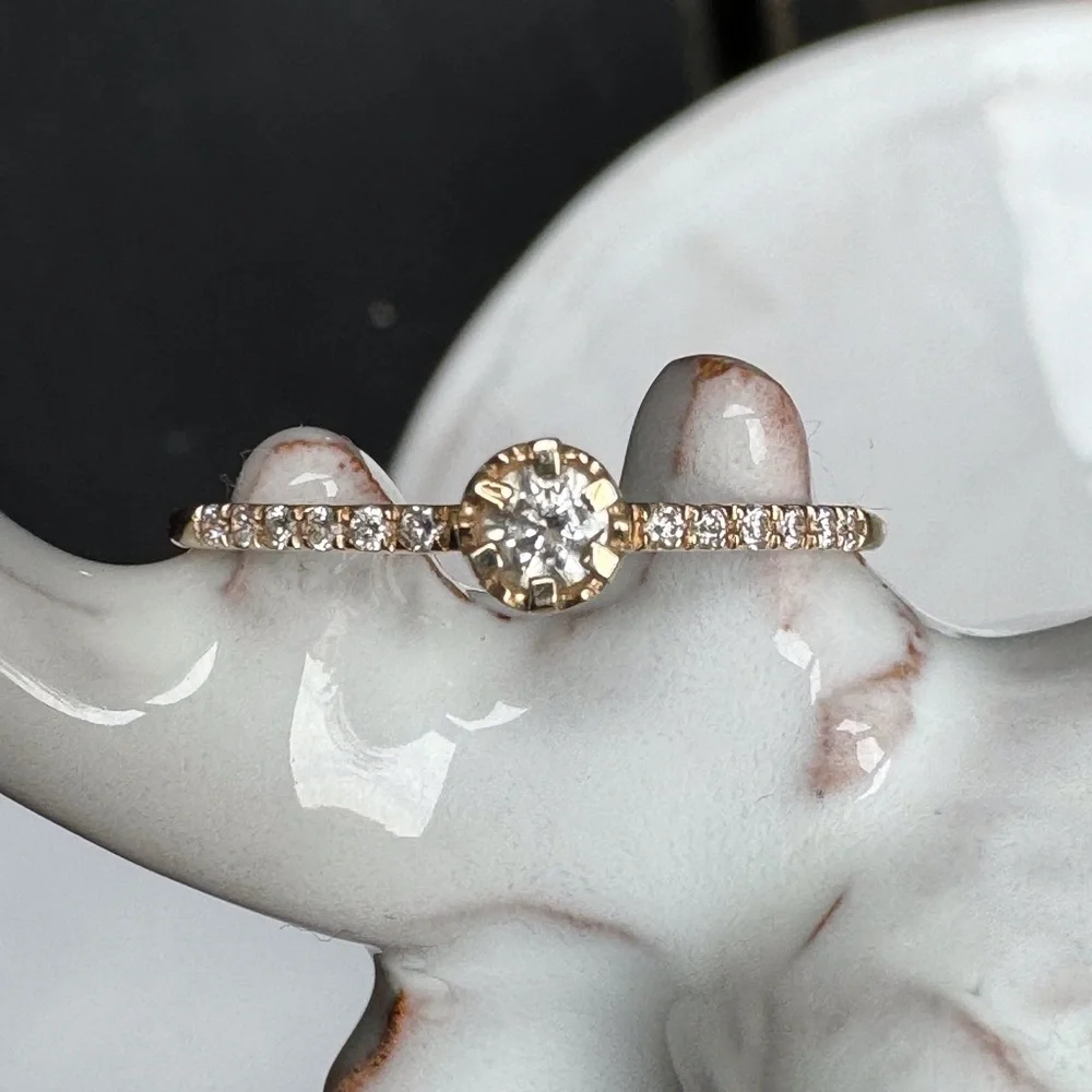14KYG Solitaire Pave’ Diamond Ring